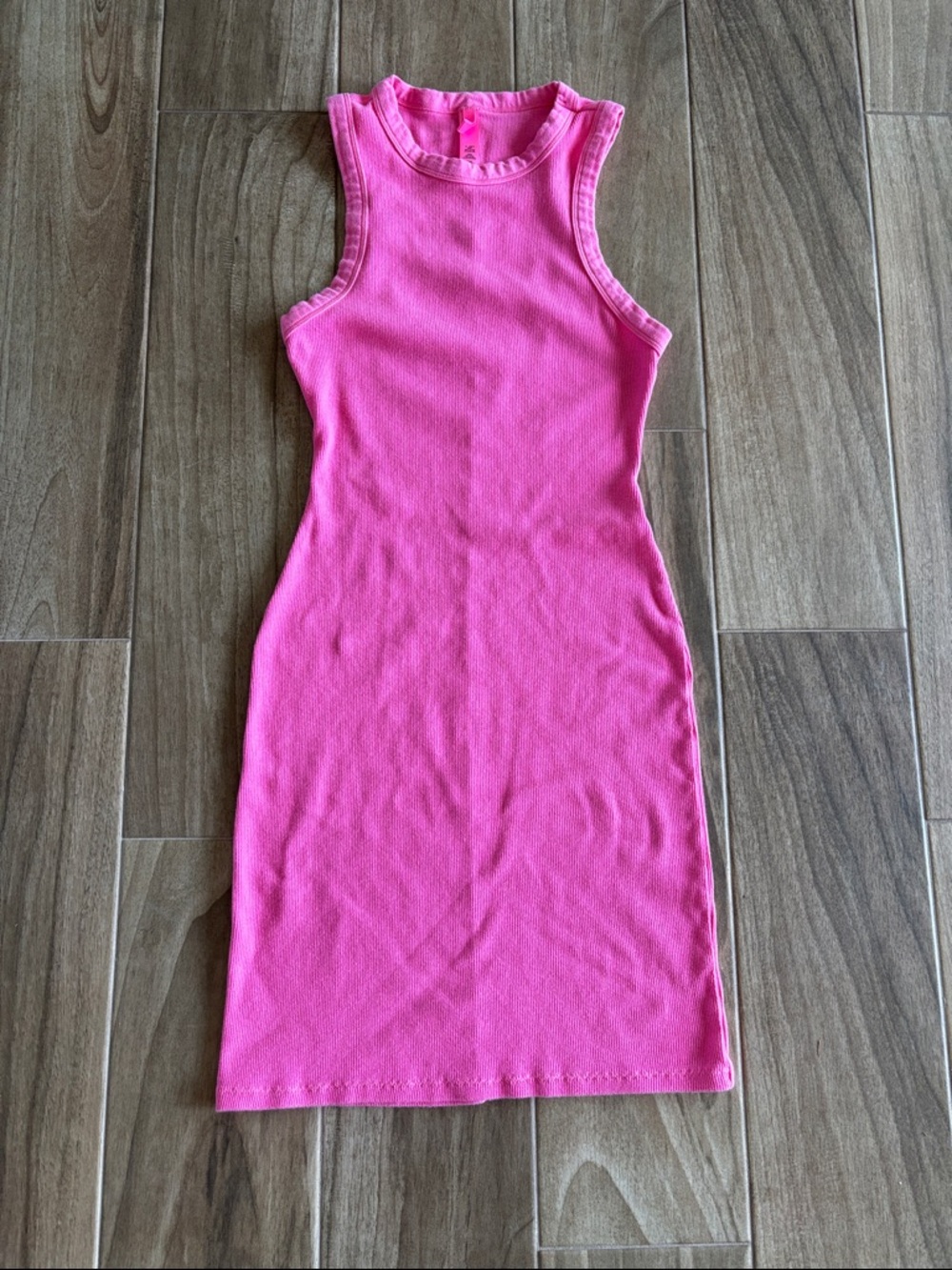 SKIMS Sleeveless Ribbed Mini Dress in Hot Pink
